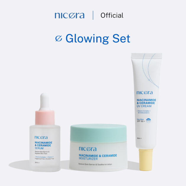 Nicera Glowing Set - Niacinamide & Ceramide Serum + Moisturizer + UV Cream