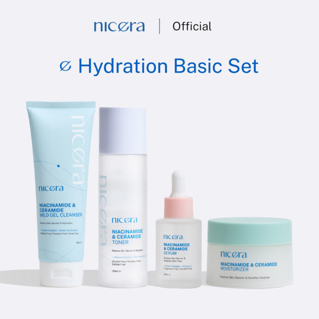 Nicera Hydration Basic Set - Niacinamide & Ceramide Mild Gel Cleanser + Toner + Serum + Moisturizer